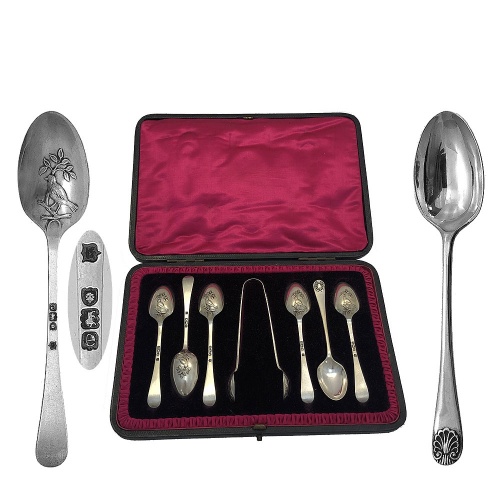 Victorian Silver Picture Back  Tea Spoons 1900